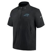 Men's Nike  Black Carolina Panthers Sideline Coach Short Sleeve Hoodie Quarter-Zip Jacket