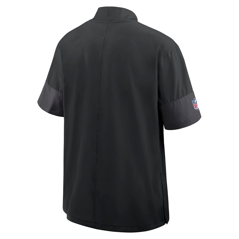 Men's Nike Black Carolina Panthers Sideline Short Sleeve Quarter-Zip Performance Coach Jacket