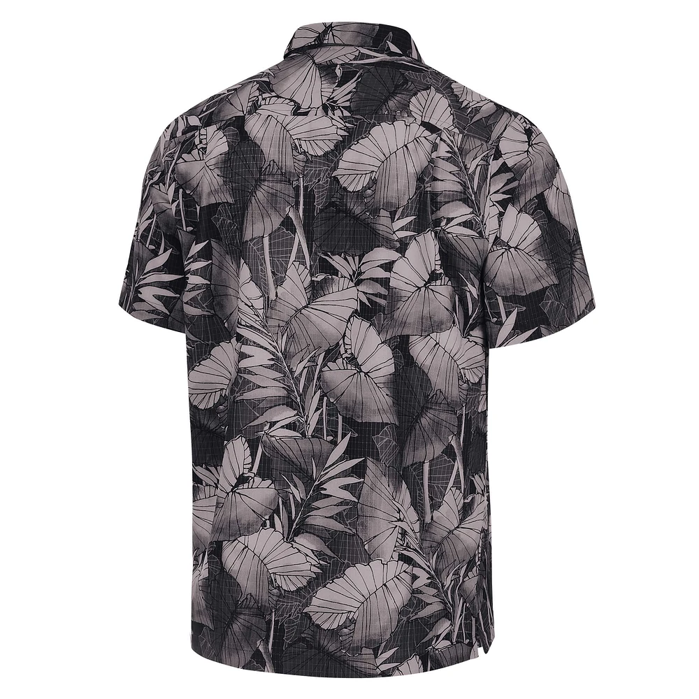 Men's Tommy Bahama Black Carolina Panthers Coast Nuevo Fronds Camp Button-Up Shirt