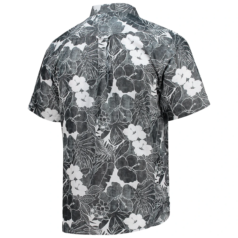 Men's Tommy Bahama Black Carolina Panthers Coconut Point Playa Floral IslandZone Button-Up Shirt