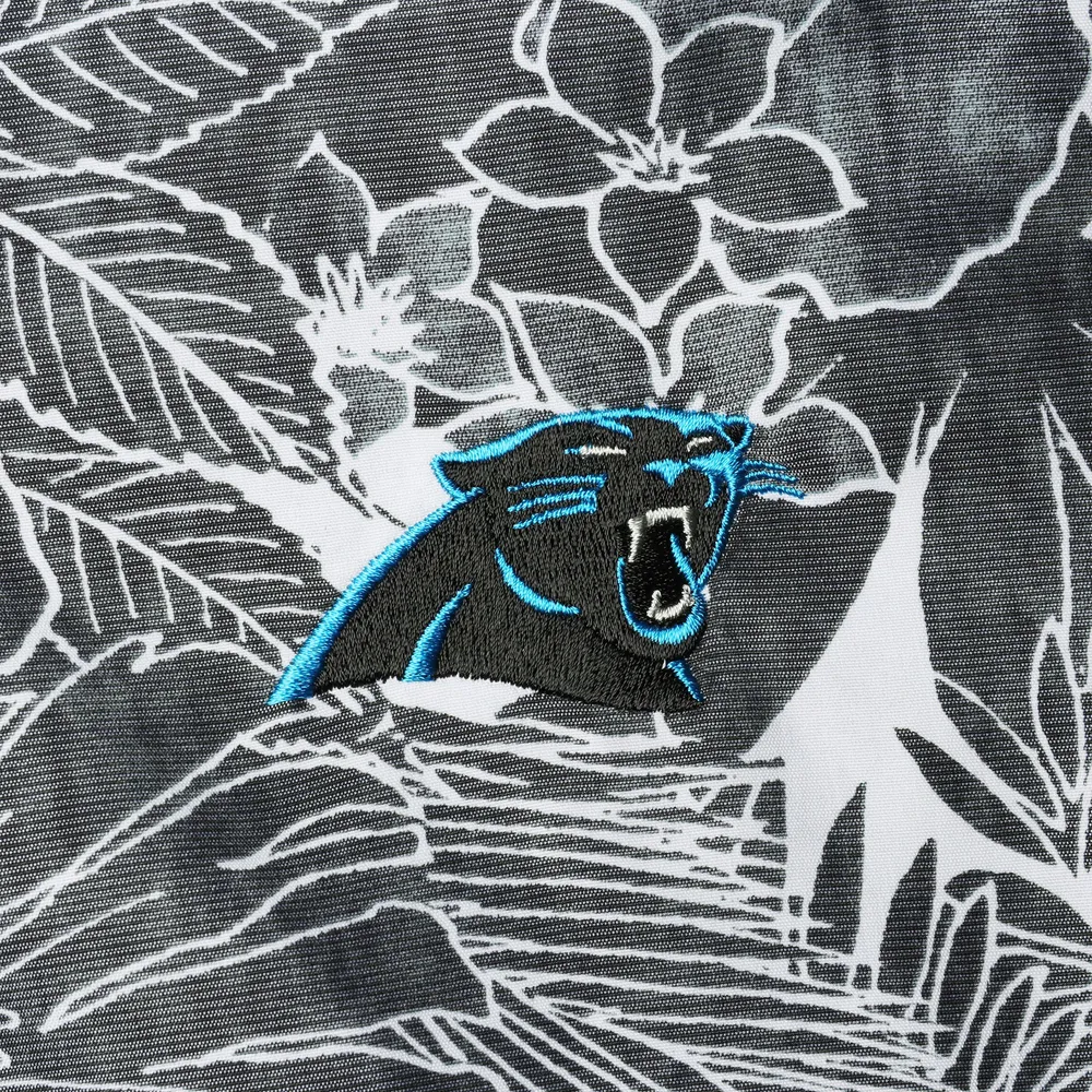 Men's Tommy Bahama Black Carolina Panthers Coconut Point Playa Floral IslandZone Button-Up Shirt