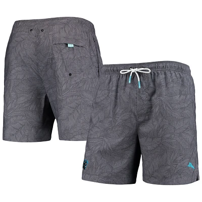 Tommy Bahama Black Carolina Panthers Naples Layered Leaves Maillot de bain pour homme