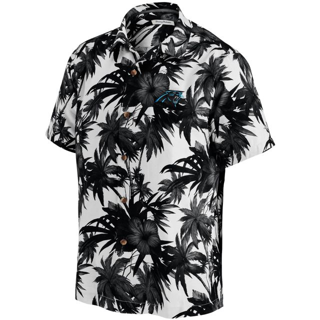 Chemise boutonnée pour homme Tommy Bahama Black Carolina Panthers Sport Harbor Island Hibiscus Camp