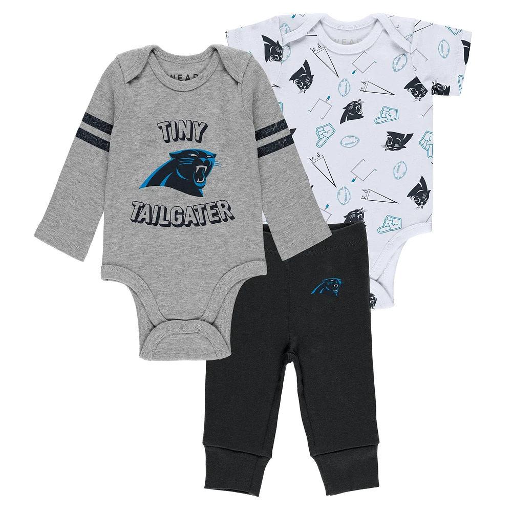 Ensemble body et pantalon trois pièces gris/noir/blanc Carolina Panthers pour nouveau-né bébé par Erin Andrews