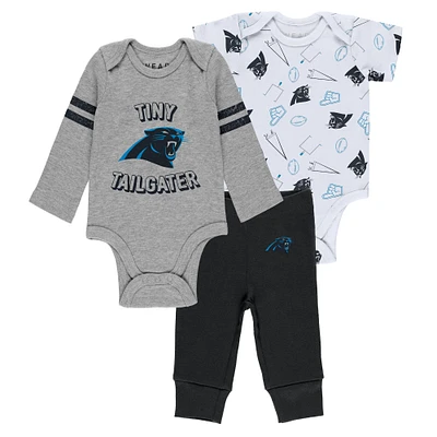 Ensemble body et pantalon trois pièces gris/noir/blanc Carolina Panthers pour nouveau-né bébé par Erin Andrews