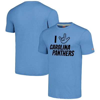 Hommage unisexe aux Panthers de La Caroline bleu clair collection NFL ASL par Love Sign T-shirt triple mélange