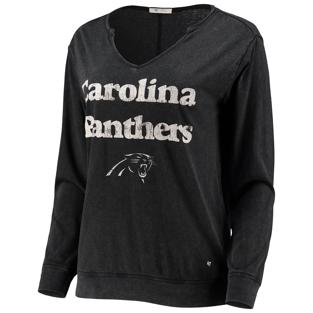Women's '47 Black Carolina Panthers Gamma Long Sleeve V-Neck T-Shirt