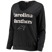 Women's '47 Black Carolina Panthers Gamma Long Sleeve V-Neck T-Shirt