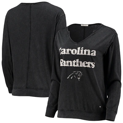T-shirt à col en V manches longues pour femme '47 Black Carolina Panthers Gamma
