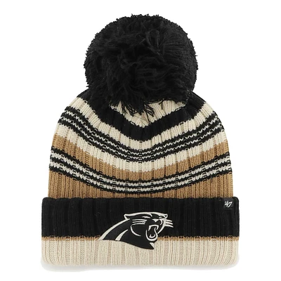 Bonnet en tricot à revers Barista '47 Natural Carolina Panthers pour femmes avec pompon