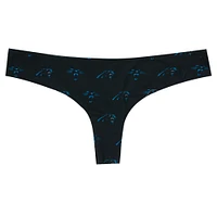 Women's Concepts Sport Black Carolina Panthers Record Allover Print Knit Thong