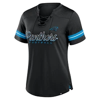 Women's Fanatics Black Carolina Panthers Play Script Lace-Up T-Shirt