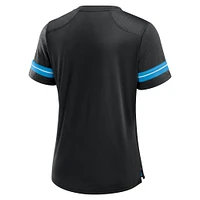 Women's Fanatics Black Carolina Panthers Play Script Lace-Up T-Shirt