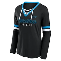 Women's Fanatics Black Carolina Panthers Won and Done Lace-Up Long Sleeve Fashion Top