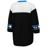 Women's G-III 4Her by Carl Banks Black/White Carolina Panthers Double Team 3/4-Sleeve Lace-Up T-Shirt