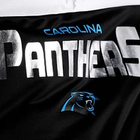 Women's G-III 4Her by Carl Banks Black/White Carolina Panthers Double Team 3/4-Sleeve Lace-Up T-Shirt