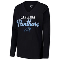 Women's G-III 4Her by Carl Banks Black Carolina Panthers Post Season Long Sleeve V-Neck T-Shirt