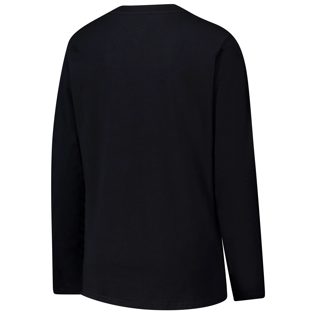 Women's G-III 4Her by Carl Banks Black Carolina Panthers Post Season Long Sleeve V-Neck T-Shirt