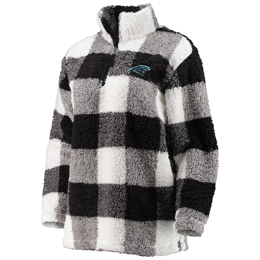Women's G-III 4Her by Carl Banks Black Carolina Panthers Sherpa Plaid Quarter-Zip Jacket