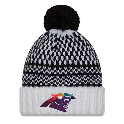 Bonnet en tricot à pompon à revers NFL Crucial Catch des Carolina Panthers 2023 New Era noir/blanc pour femme