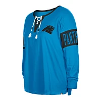 Women's New Era  Blue Carolina Panthers Plus Lace-Up Notch Neck Long Sleeve T-Shirt
