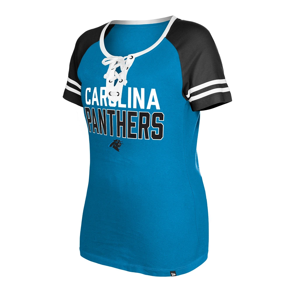 Women's New Era  Blue Carolina Panthers Raglan Lace-Up T-Shirt