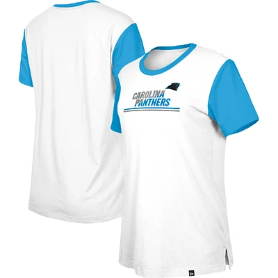 T-shirt à couleurs contrastées Third Down des Panthers de la Caroline New Era blanc/bleu pour femme