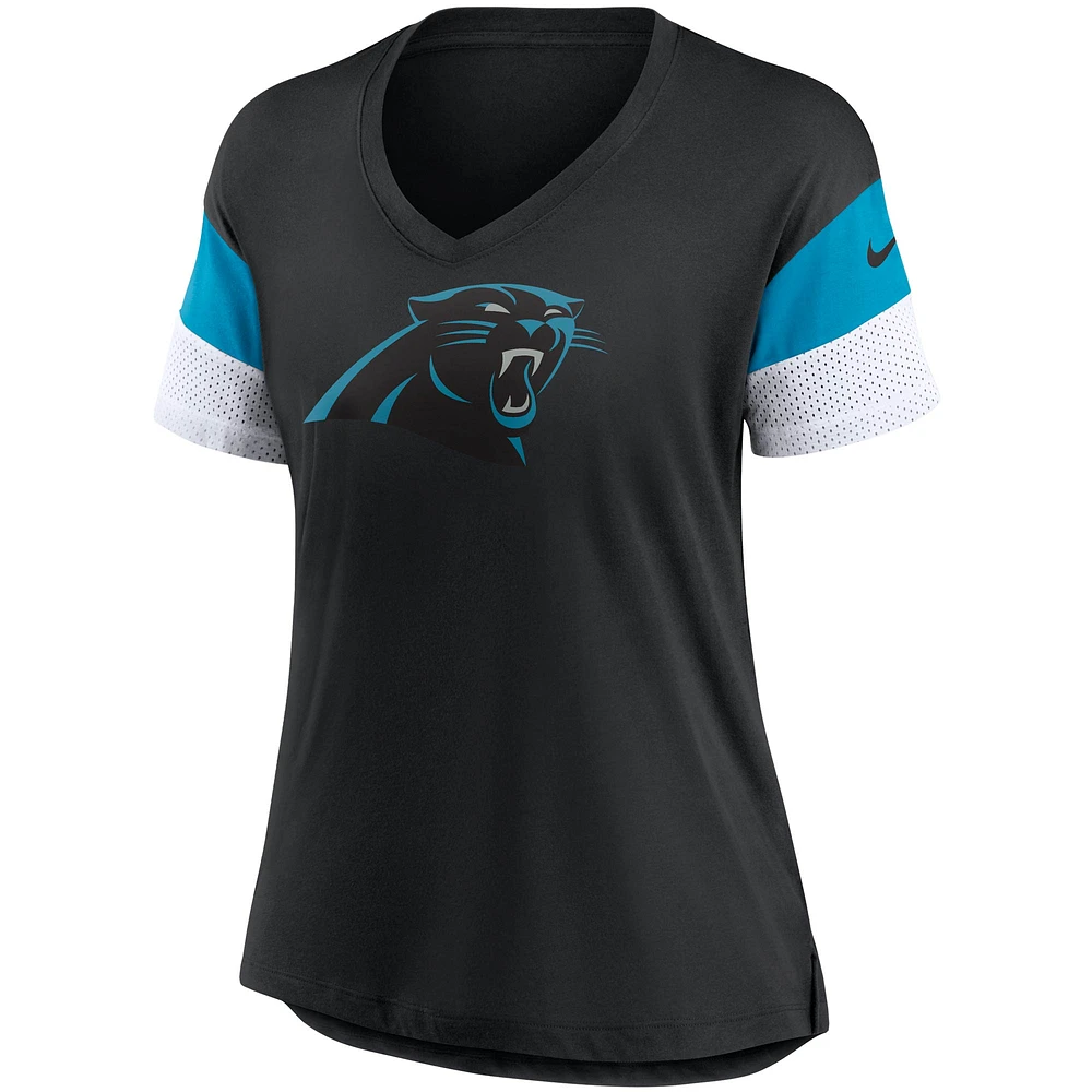 Women's Nike Black Carolina Panthers Team Logo Fashion Performance Tri-Blend V-Neck T-Shirt