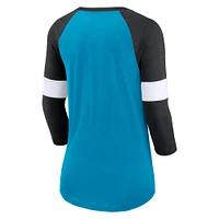 Women's Nike Carolina Panthers Blue/Heather Black Football Pride Raglan 3/4-Sleeve T-Shirt