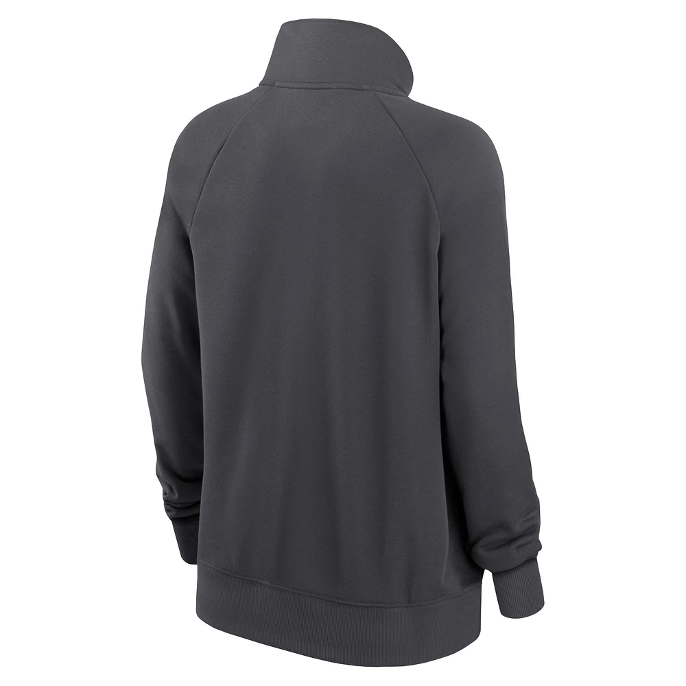 Sweat-shirt à demi-zip Nike Charcoal Carolina Panthers Premium Raglan Performance pour femme