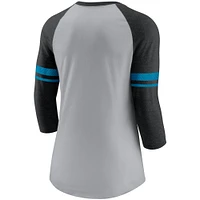 Women's Nike Heathered Gray/Black Carolina Panthers Stripe Mesh Nickname Tri-Blend 3/4-Sleeve T-Shirt