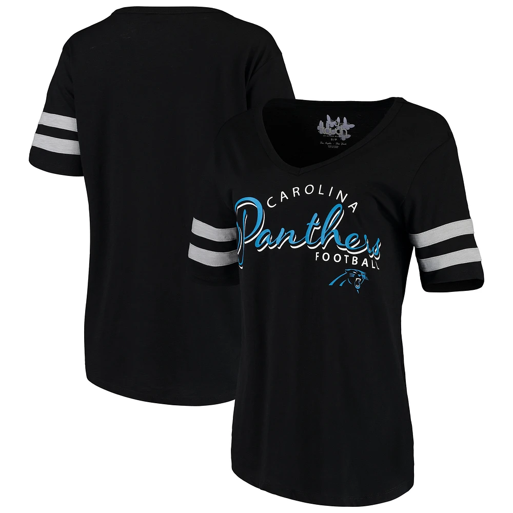 Women's Touch Black Carolina Panthers Triple Play V-Neck T-Shirt