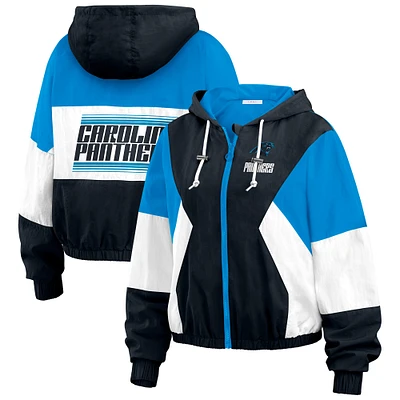 Veste coupe-vent entièrement zippée à blocs de couleurs noire/bleue Carolina Panthers WEAR by Erin Andrews pour femme
