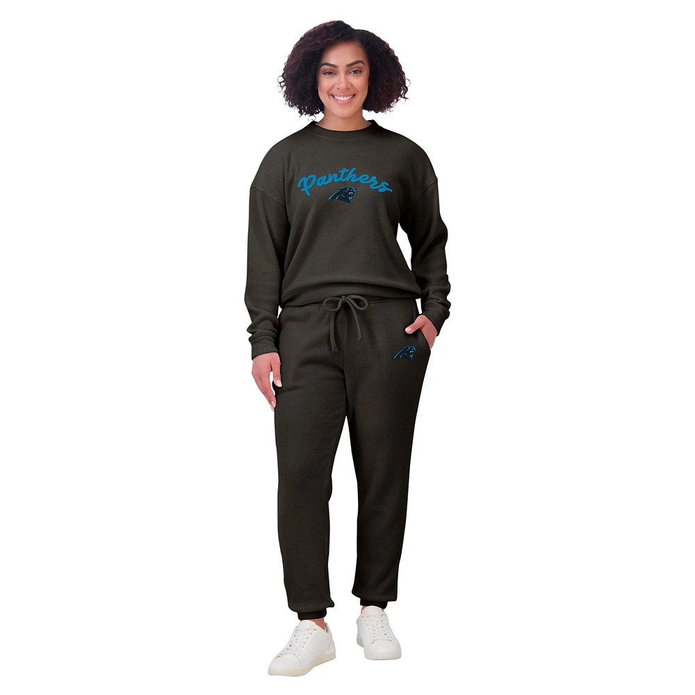 Women's WEAR by Erin Andrews  Cream Carolina Panthers Plus Knitted Tri-Blend Long Sleeve T-Shirt & Pants Lounge Set
