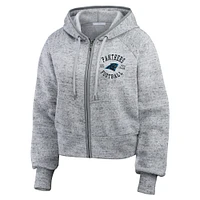 Women's WEAR by Erin Andrews  Heather Gray Carolina Panthers Speckled Fleece Cropped Full-Zip Hoodie