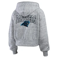 Women's WEAR by Erin Andrews  Heather Gray Carolina Panthers Speckled Fleece Cropped Full-Zip Hoodie