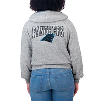 Women's WEAR by Erin Andrews  Heather Gray Carolina Panthers Speckled Fleece Cropped Full-Zip Hoodie