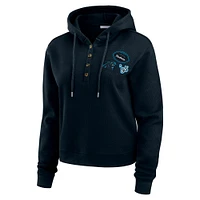 Women's WEAR by Erin Andrews  Navy Carolina Panthers Waffle Hoodie Pullover Top
