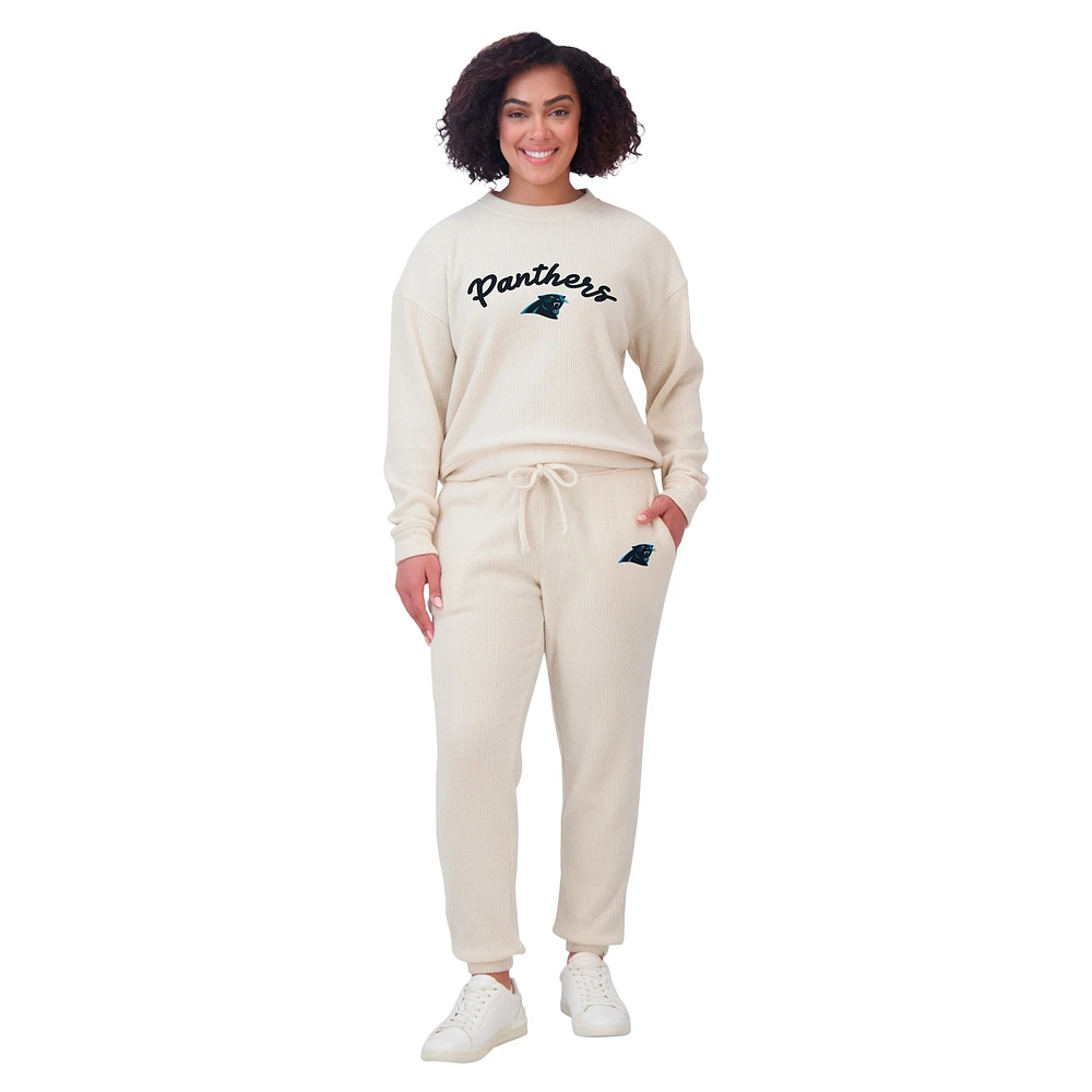 Women's WEAR by Erin Andrews  Oatmeal Carolina Panthers Rib-Knit Long Sleeve T-Shirt & Pants Lounge Set