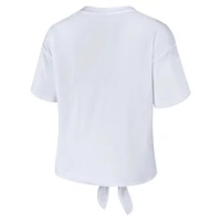 Women's WEAR by Erin Andrews White Carolina Panthers Front Tie Retro T-Shirt