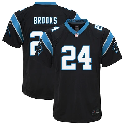 Maillot de match Nike noir Jonathan Brooks pour jeunes des Carolina Panthers