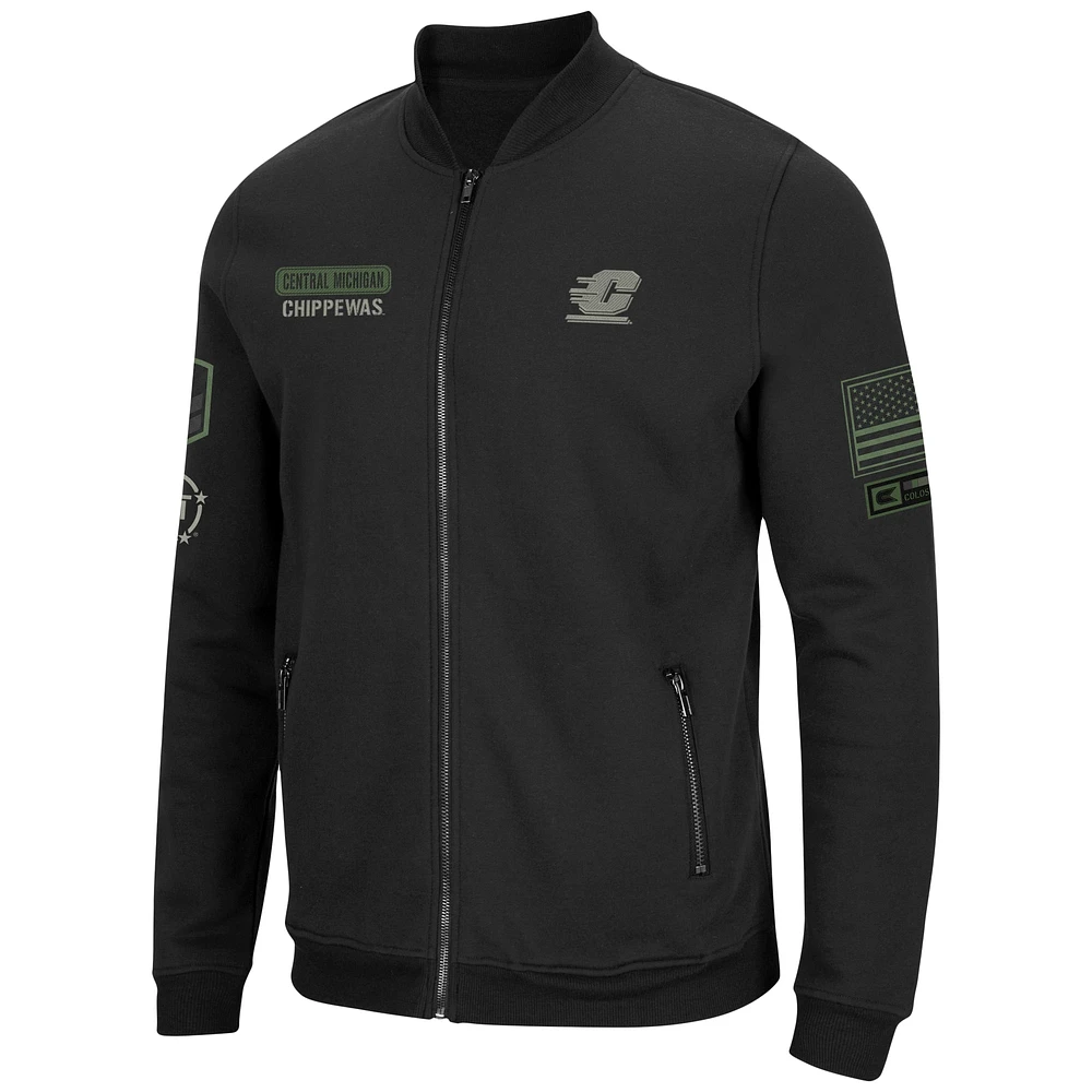 Men's Colosseum Black Cent. Michigan Chippewas OHT Military Appreciation High-Speed Bomber Full-Zip Jacket