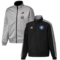 Men's adidas Black/Gray CF Montreal 2023 On-Field Anthem Full-Zip Reversible Team Jacket