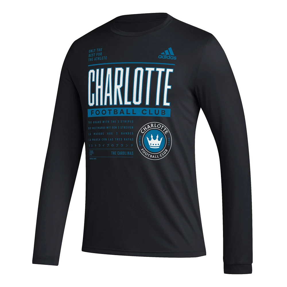 Men's adidas Black Charlotte FC Club DNA Long Sleeve AEROREADY T-Shirt