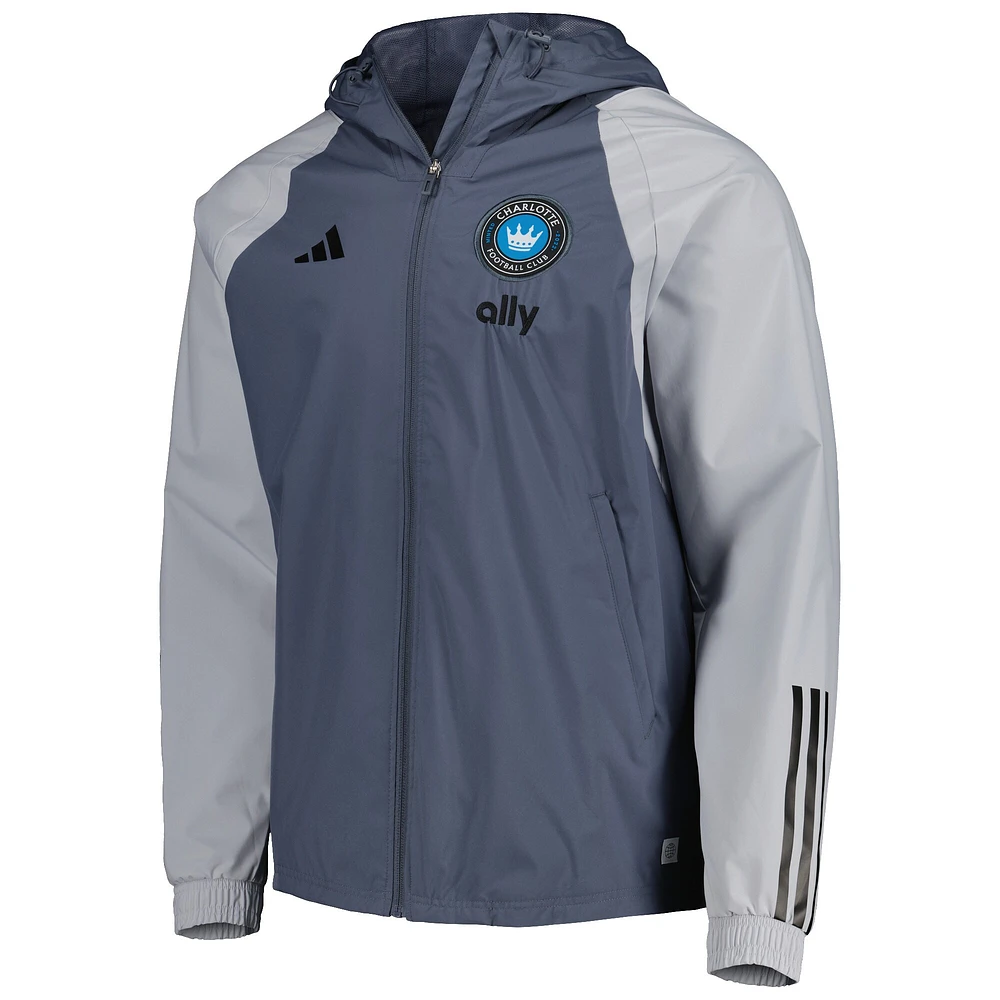 Men's adidas Charcoal Charlotte FC All-Weather Raglan Hoodie Full-Zip Jacket