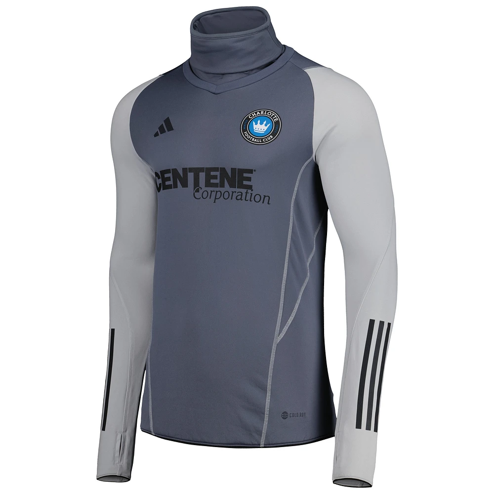 Men's adidas Gray Charlotte FC Warm Raglan COLD.RDY Top