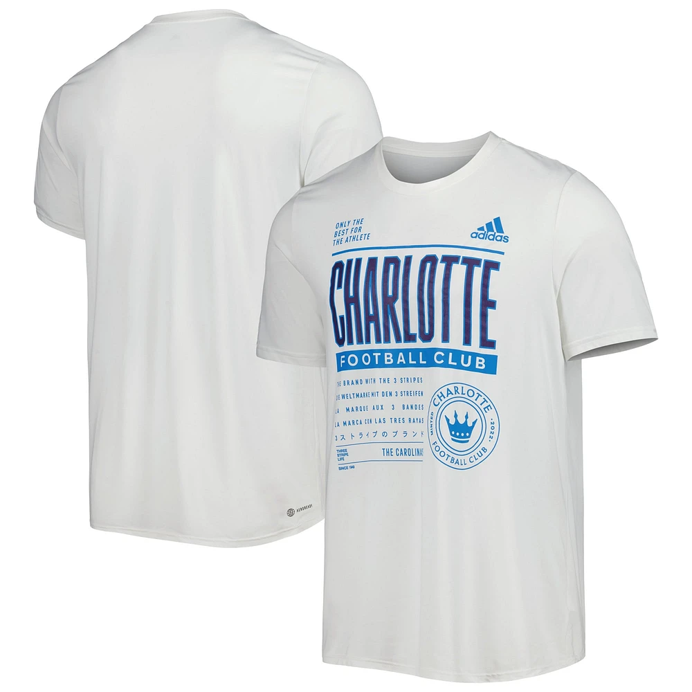 T-shirt adidas Charlotte FC Club DNA Performance blanc pour hommes