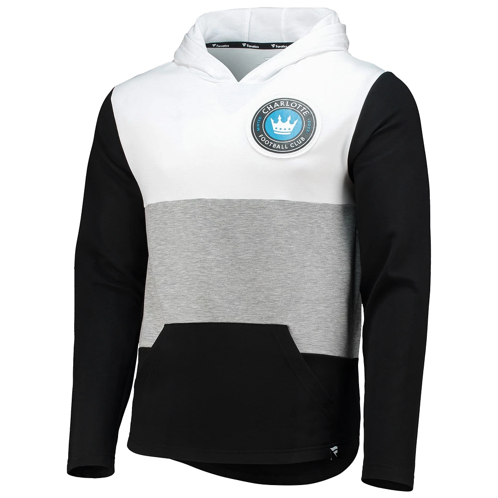 Men's Fanatics White/Black Charlotte FC Prep Squad Line Logo Tri-Blend Pullover Hoodie