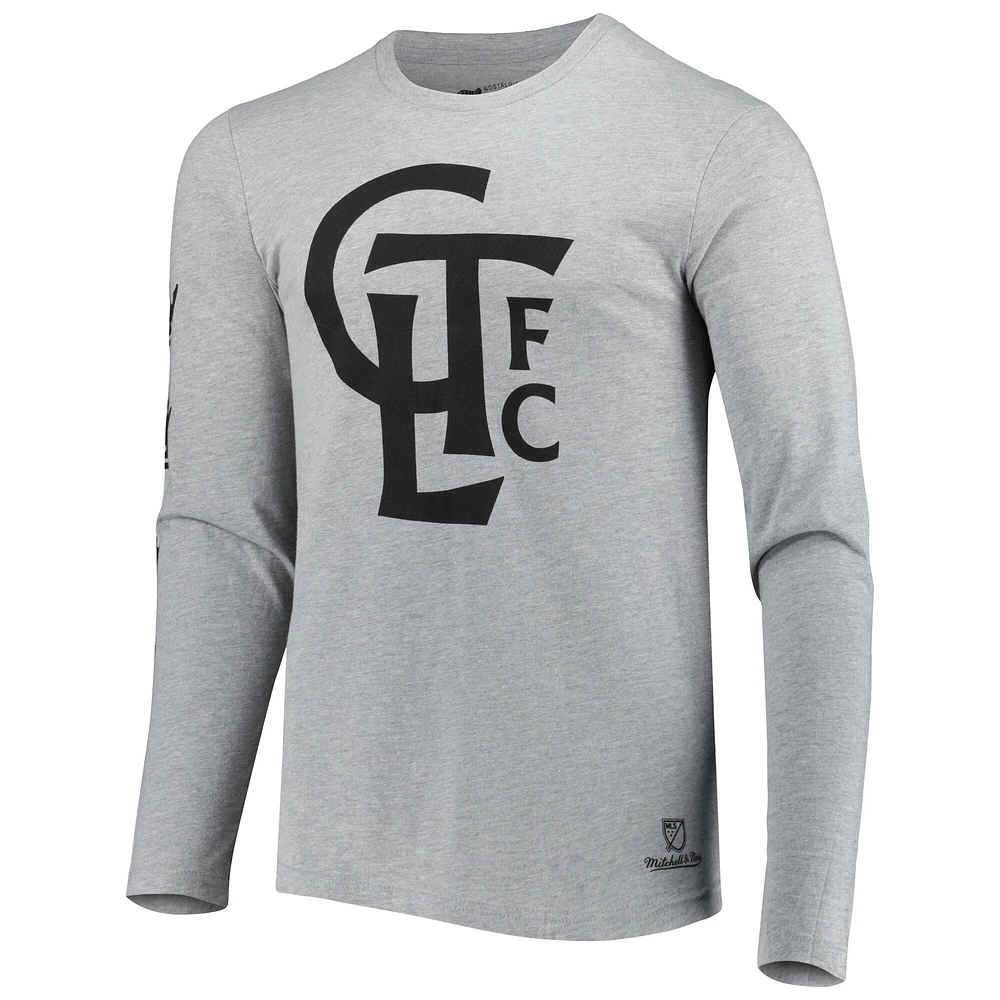 Men's Mitchell & Ness Heathered Gray Charlotte FC Logo Long Sleeve T-Shirt