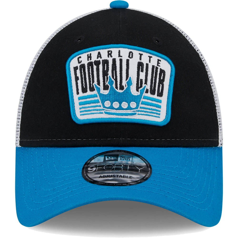 Casquette New Era Charlotte FC Patch 9FORTY Trucker Snapback pour homme, noir/bleu sarcelle